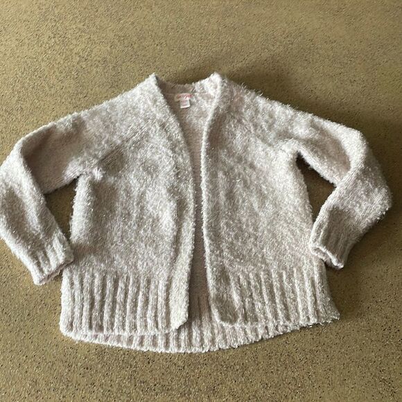 Girls Cat & Jack light pink and silver fuzzy open front cardigan sweater - Picture 1 of 14